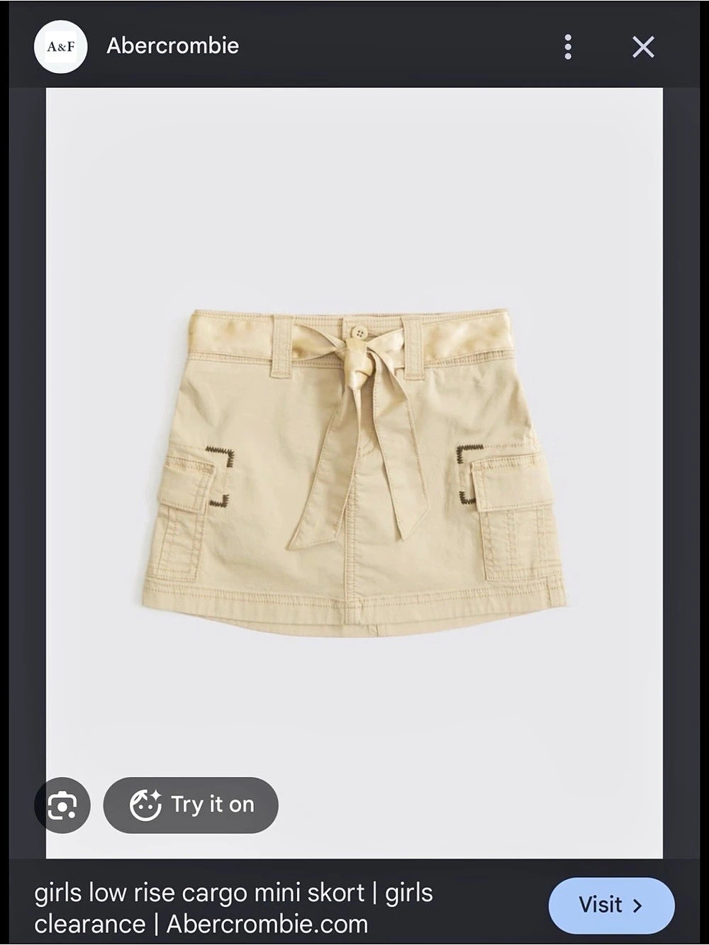 Abercrombie Girls Cargo Mini Skort skirt  Beige Size 5/6